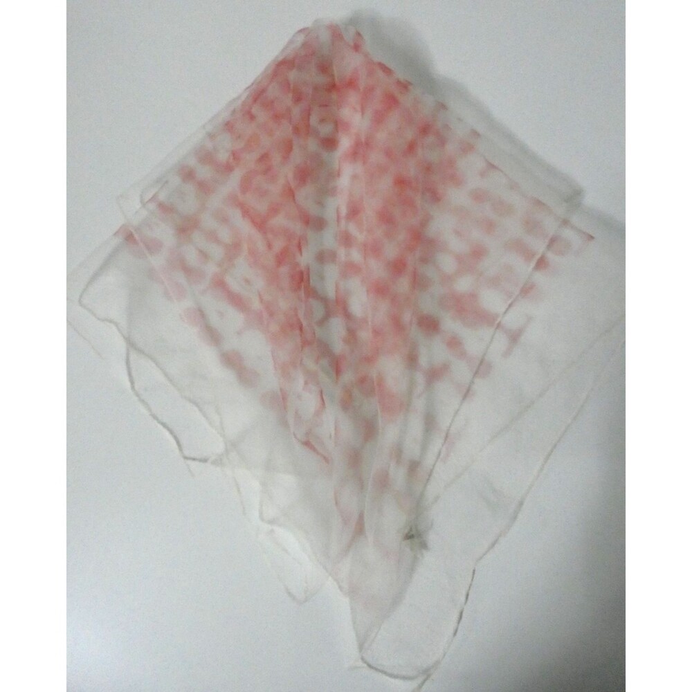 VTG Unbranded Hand Rolled Dyed Chiffon Square Scarf Sheer Red White 27" Nylon